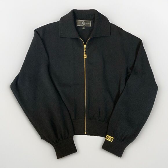 Vintage ST JOHN SPORT Marie Gray CLASSIC BLACK Full Zip WOOL KNIT SWEATER Petite - Picture 1 of 10